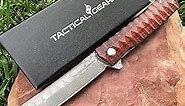 TACTICAL GEARZ Damascus EDC Pocket Knife, TG Rogue XT! Rosewood Handle, Damascus Blade w/67 Layers & a VG10 Core! Ball Bearing Pivot System! Includes Sheath! (Rogue XT)