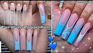 BLUE WINTER POLYGEL NAILS❄️ PEPPERMINT, SNOWFLAKES & SWEATER NAIL ART DESIGN! | Nail Tutorial