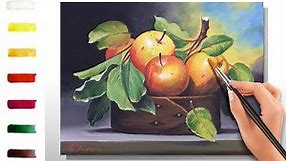 Apples in the Basket. How to paint fruits 🎨ACRYLIC tutorial DEMO