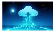 cloud computing icon with flowing data, data line stream to cloud...