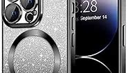 Hython for iPhone 14 Pro Max Case Clear Magnetic Glitter Phone Cases [Compatible with MagSafe] Full Camera Lens Protector Slim Gradient Sparkle Luxury Plating Shockproof Protective Cover, Square/Black