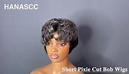 Salt and Pepper Wigs for Women Natural Edgy Pixie Cut Bob Wig Short Deep Curly Gray Human Hair Wig with Bangs Layered None Lace Full Machine Made Glueless Grey Wigs for Women 6 Inch