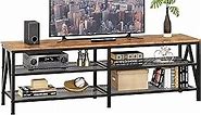Furologee TV Stand for 65 70 inch TV, Long 63" TV Media Console Table, Industrial Entertainment Center with 3-Tier Storage Shelves for Living Room, Bedroom, Rustic Brown