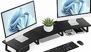 Desk Dual Monitor Stand Riser - Desk Shelf Wood Computer Stand With Adjustable Length And Angle, Desktop Organizer, Large Monitor Stand (Black)