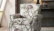 HULALA HOME Modern Wingback Accent Chair with Wood Legs & Removable Cushion, Comfy Upholstered Armchair with Nailhead Trim, Floral Pattern Sofa Chair for Bedroom Living Room, Floral