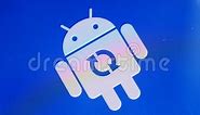 Android Robot Logo Icon on the Samsung Smart Phone Screen during Update Stock Footage - Video of android, symbol: 120154636