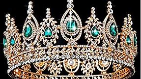TOBATOBA Crowns for Women, Royal Queen Crown, Crystal Green Princess Tiaras and Crowns for Girls, Wedding Tiara for Bride, Headpiece for Pageants Proms Halloween Costume Renaissance Faire Birthday
