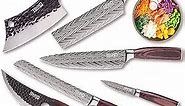 JIKKO New 67 Layers Carbon Steel Japanese Kitchen Knife Set - DiamondRazor Series - Mahogany and Walnut Wood Handles - Chef's Knives with Exceptional Sharpness - HRC60 Approved