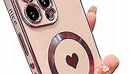 SPOBIT Magnetic for iPhone 14 Pro Max Case [Compatible with Magsafe][Glass Screen Protector] Love Heart Soft Slim Phone Case，Raised Camera and Corner Airbag Protection Case for Women - Pink