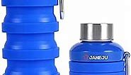 JaneJu Collapsible Water Bottle, 17oz BPA Free Silicone Reusable Portable Lightweight Foldable Water Bottles with Carabiner, Portable Leak Proof Sports Water Bottle (Navi Blue)