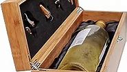 Case Elegance Wooden Wine Box Set | Premium Single Bottle Gift Case with Hinged Lid & Secure Clasp | Bamboo Wine Case with Tools Set | Perfect for Wine Lovers, Birthdays, Housewarmings & Anniversaries