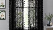 Pinewave Black Sheer Lace Curtains Vintage Floral Window Curtain Panels for Living Room Drapes Sets Rod Pocket,54"Wx63"L,2 Panels