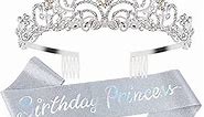 Velscrun Princess Crown, Happy Birthday Girl Tiara, Birthday Princess Sash Crowns for Women, Princess Cake Topper Headband, Birthday Princess Party Decorations Accessories for Girls Gifts