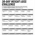 30-Day Weight Loss Challenge Calendar