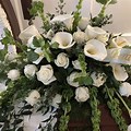 All White Casket Spray Lilies Alstromeria and Roses