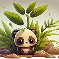 Bamboo with Panda Background. Cartoon