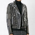 Black White and Silver Studded Leather Jacket