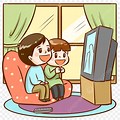 Couple Hugging Watching TV Cartoon