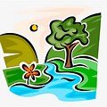 Simple Tree and Stream Clip Art