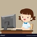 Student Working On Computer Cartoon