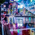 Tokyo Raining at Night in the Sky