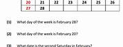 Date and Time Calendar Worksheet