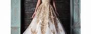 Gold Embroidery White Wedding Dress
