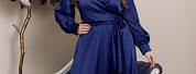 Navy Blue Silk Wrap Dress
