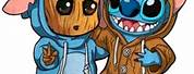 Stitch and Groot Hug Each Other