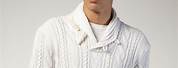 White Shawl Rolled Collar Sweater Men