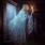Lady in White Holding a Candle in a Veil Ghost