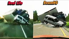Real Life Crashes vs. BeamNG.Drive | Side-by-Side Comparison #3