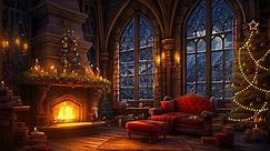 Christmas is coming🎄Cozy Cabin Ambience with Fireplace Crackling & Blizzard Sounds for Relaxation🔥