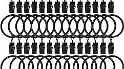 40 Pack Metal Curtain Rings with Clips, Curtain Clip Rings Hooks for Hanging Drapery Drapes Bows, Curtain Rod Rings 1.5 inch Interior Diameter, Black