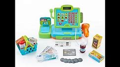 Pretend Play Toy Shopping Cash Register Set with Scales, Scanner, Money, Food and Shopping Basket