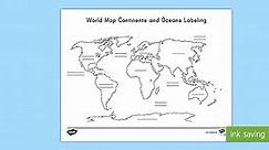 World Map Continents and Oceans Labeling Activity for K-2nd Grade