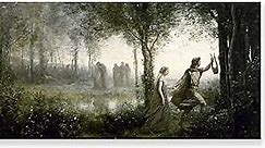 Orpheus Leading Eurydice From The Underworld By Jean-Baptiste-Camille Corot Canvas Wall Art - Vintage Landscape Painting for Home Livingroom Unfamed (8x16 inches/20x40cm)