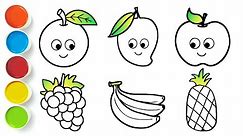 🍊🍇Easy Fruit Drawing & Coloring Tutorial for Beginners #pineapple #banana