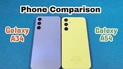 Samsung Galaxy A54 versus Samsung Galaxy A34 phone size comparison - specifications comparison