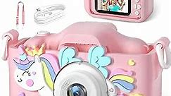 Anesky Kids Camera, Toddler Camera for 3 4 5 6 7 8 9 10 11 12 Year Old Girls/Boys, Kids Digital Camera for Toddler with Video, Best Birthday Festival Gift Toy Camera for Kids with 32GB Card - Pink