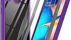 LeYi Compatible with Samsung A20 Case, Samsung Galaxy A20 Case with Tempered Glass Screen Protector [2 Pack], Full Body Hybrid Rugged Clear Bumper Shockproof Phone Cover Case for Galaxy A20, Purple