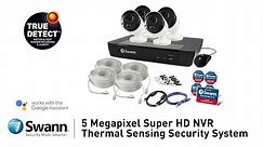 Swann 5MP Security System Overview NVR-8580 with 4 Security Cameras NHD-865MSB, Google Assistant