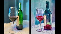 Wine bottle Watercolor Demonstration by Eva Margueriette Tooley
