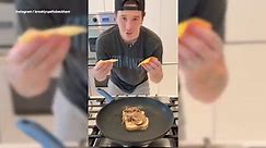 Brooklyn Beckham roasted for filming cooking tutorial with hole in tracksuit bottoms
