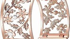 Floral Band Compatible with Apple Watch Jewelry Band 38mm 40mm 41mm iWatch Bands Series 9 8 7 SE,Bling Crystal Bracelet Hollow Metal Cuff Dressy,Chic Women Girls Wristband(38/40/41mm Rose Gold)
