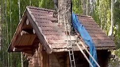 1 Year Log Cabin Fireplace - start to finish #bushcraft #build #camp #camping #survival #shelter #wild #outdoors #outdoor #viralvideo #fyp #foryourpage | Wilderness Cozy Cabins