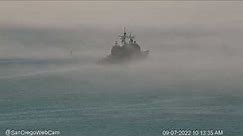 USS Lake Erie (CG 70) departs San Diego, into the fog.