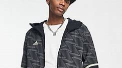 adidas Sportswear Game Day printed full zip hoodie in gray | ASOS