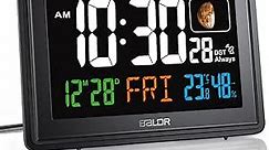BALDR Atomic Alarm Clock - Large Color Display Digital Desk Clock - with Indoor Temperature & Humidity - Date & Real-Time Moon Phases - Perfect Office or Nightstand Clock (Black)