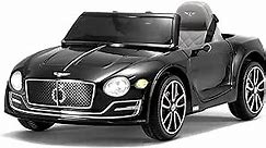 SEHOMY 12V Bentley Electric car for Kids with Remote, EXP12 Kid Cars to Drive Battery Powered Ride On Vehicle with 4 Wheels, Foot Pedal, 2 Speeds, Music, Aux, LED Headlight, Music Player Black